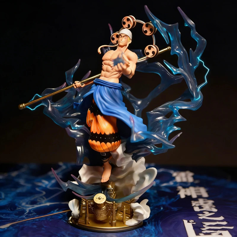 One Piece Enel Thunder God Figure 38cm LED Light Up Statue 2 Heads PVC Model Toy