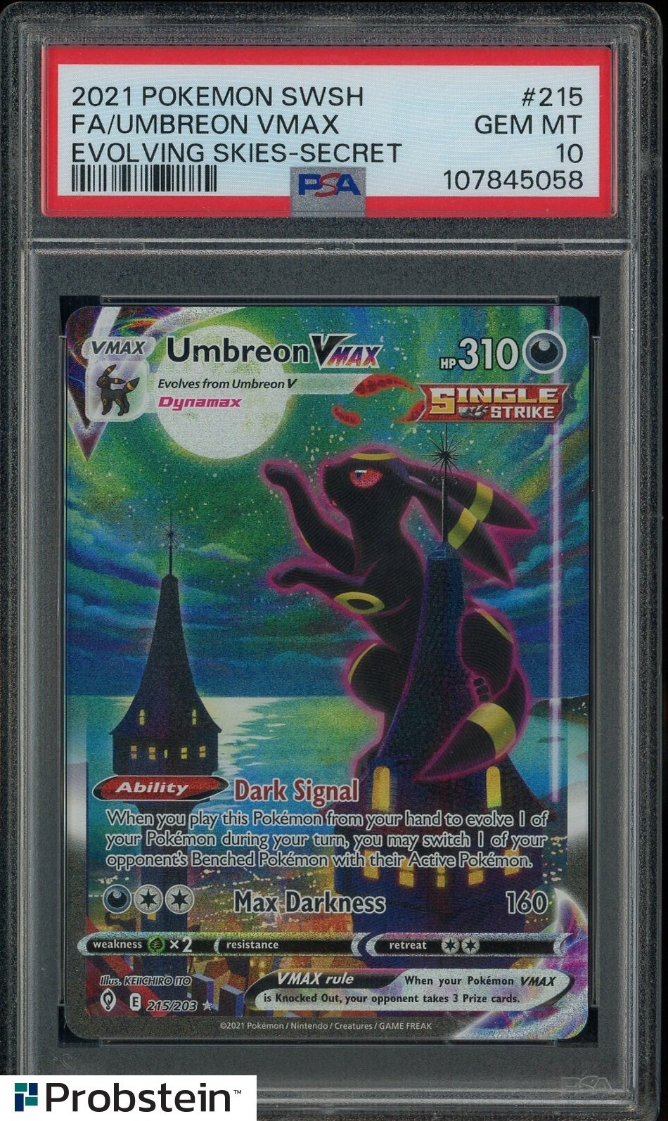 2021 Pokemon SWSH Evolving Skies Secret #215 FA Umbreon VMAX PSA 10 GEM MINT