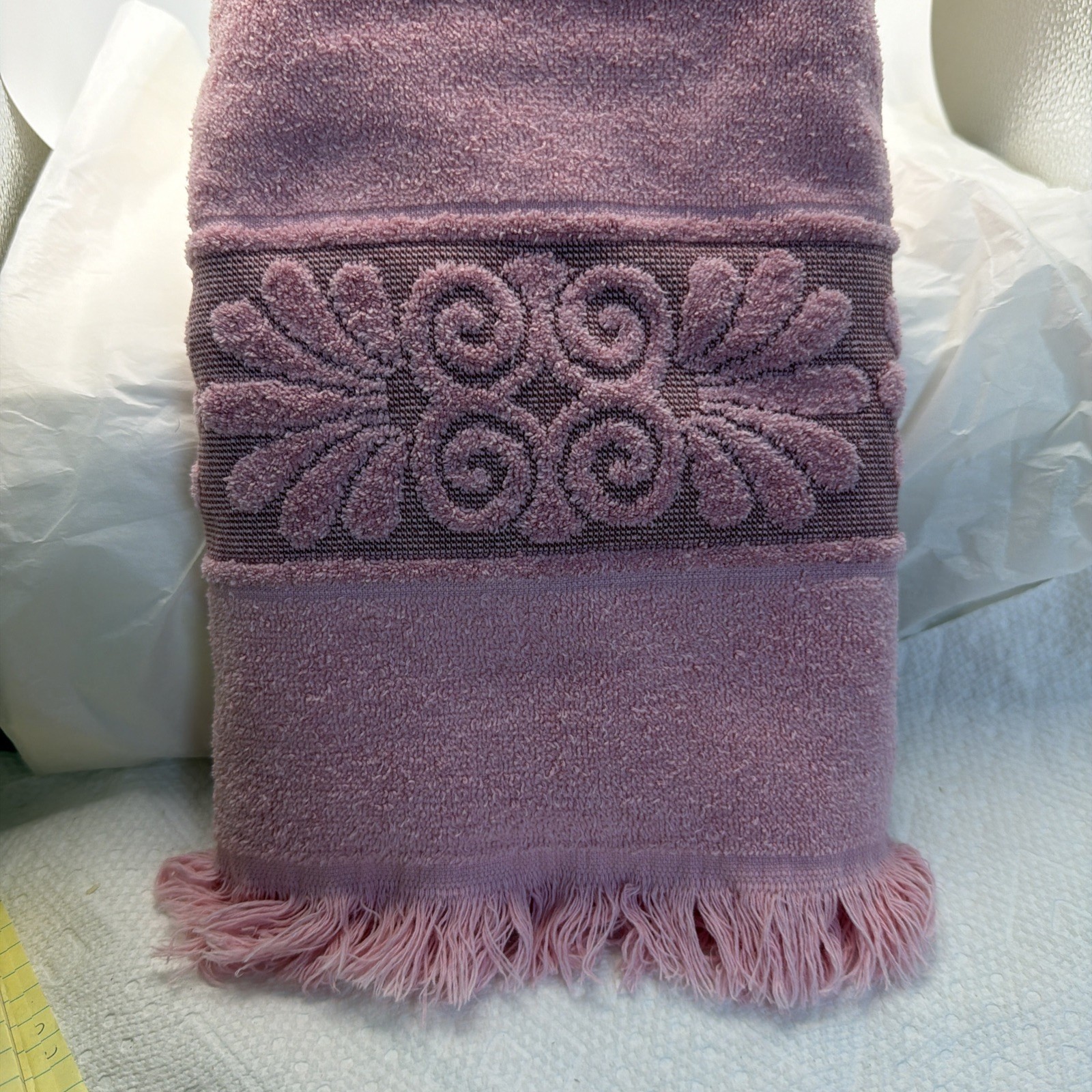 Vintage Cannon Monticello Pink Bath Towel Fringed Cottage Grandma Core
