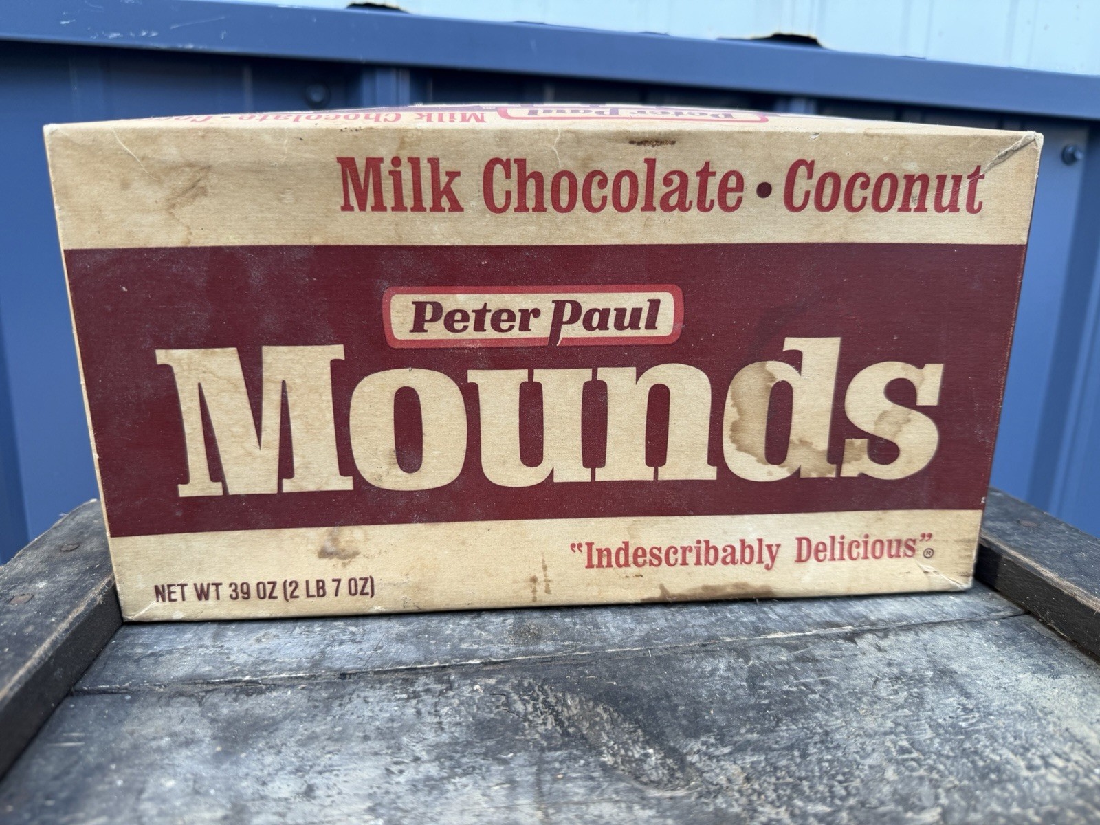 Vintage Empty Peter Paul Mounds 39 Ounce Box MCM 10 Cent Double Bar USA Candy