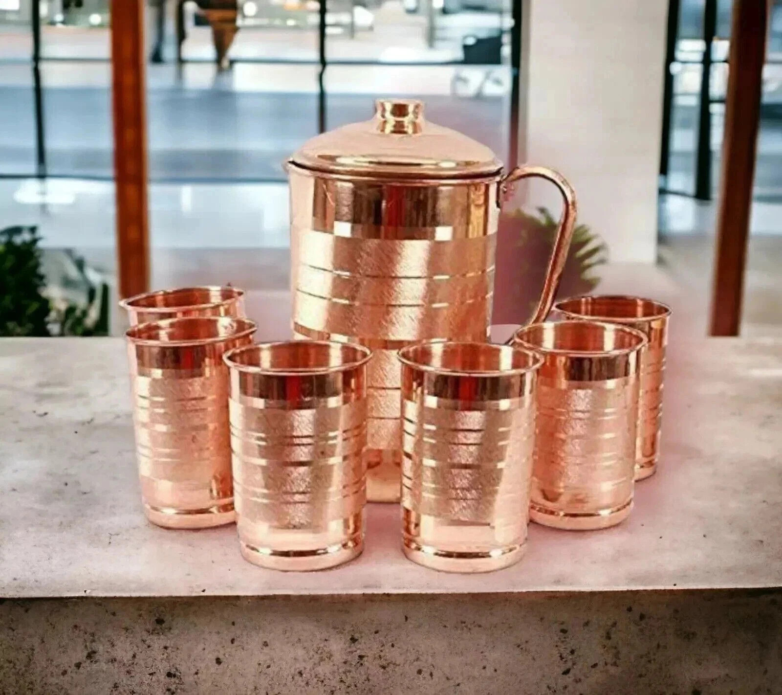Pure Copper Water Jug Pitcher With Tumbler Glass Ayurveda Benefits Set Of 6