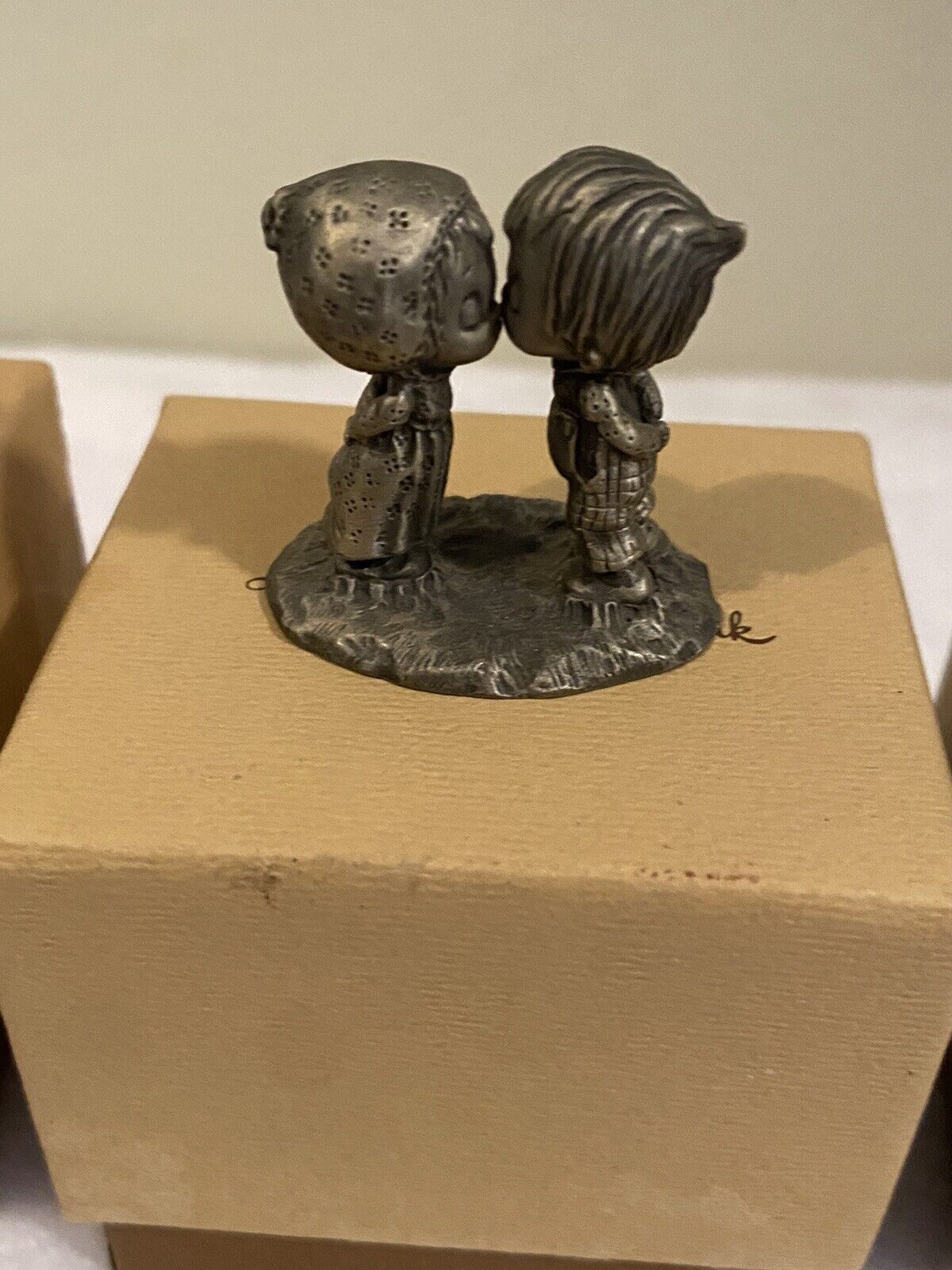 F.D. Crane Boy And Girl Kissing Pewter Figurine
