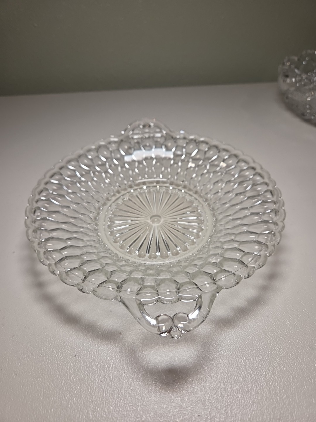 Vintage Indiana Clear Glass Handled Bowl Pressed Glass Relish Dish Vintage Indiana Clear Glass Handled Bowl Pressed Glass Relish Dish