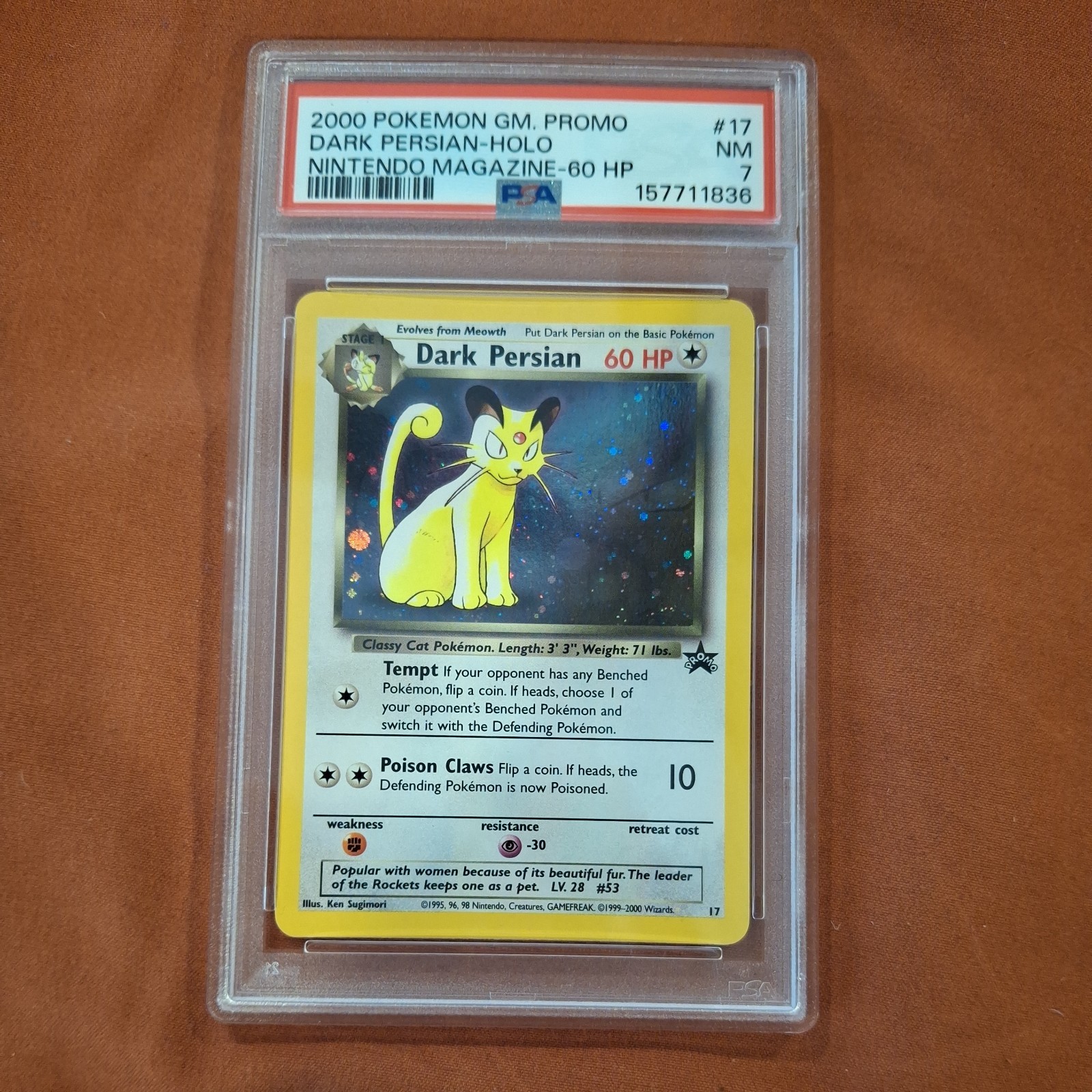 2000 Pokemon Dark Persian Holo #17 PSA 7 FULL SWIRL Black Star Promo WOTC 2000 Pokemon Dark Persian Holo #17 PSA 7 FULL SWIRL Black Star Promo WOTC