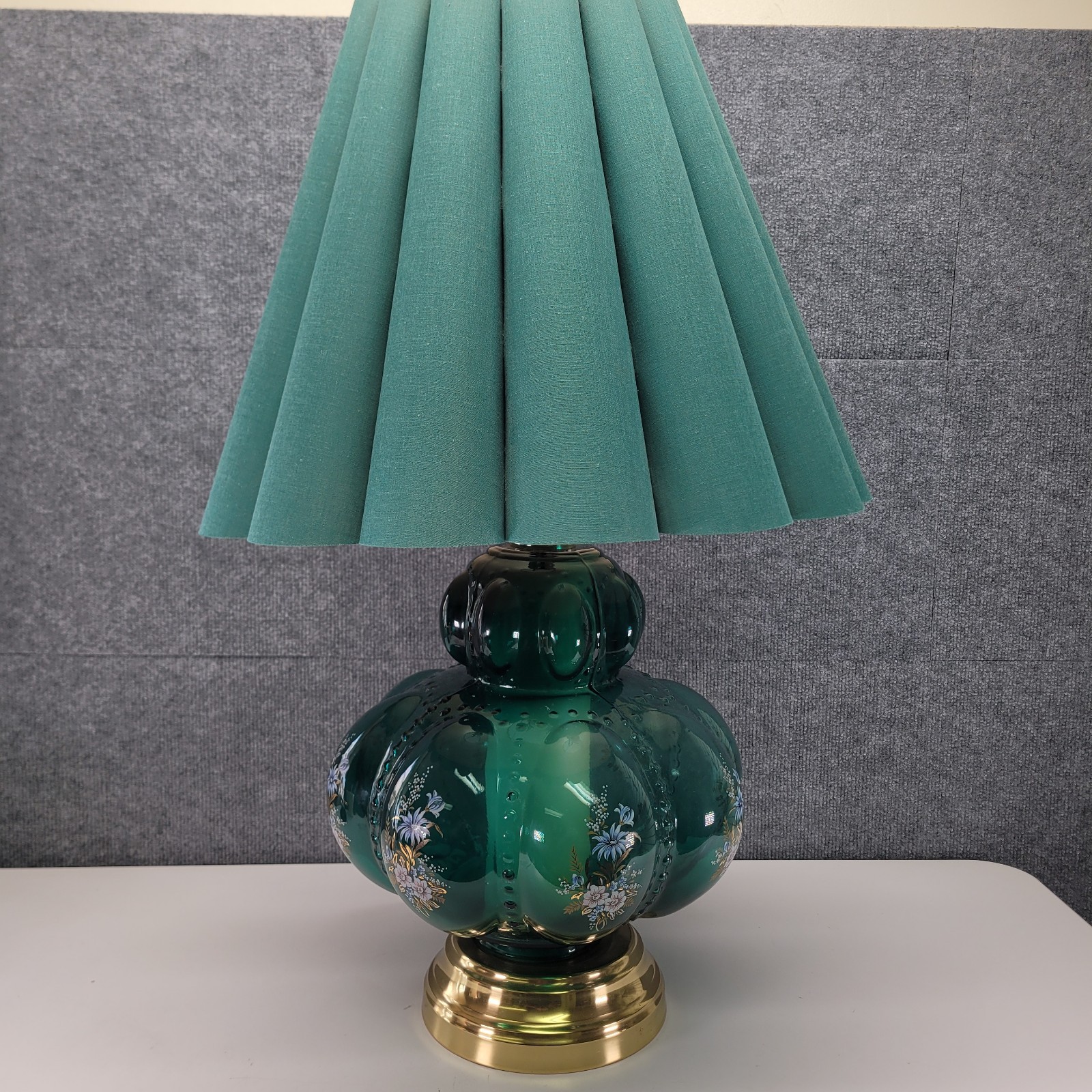 Vintage MCM Carl Falkenstein Green Teal Blue Bubble Glass table Lamp w/ flowers Vintage MCM Carl Falkenstein Green Teal Blue Bubble Glass table Lamp w/ flowers