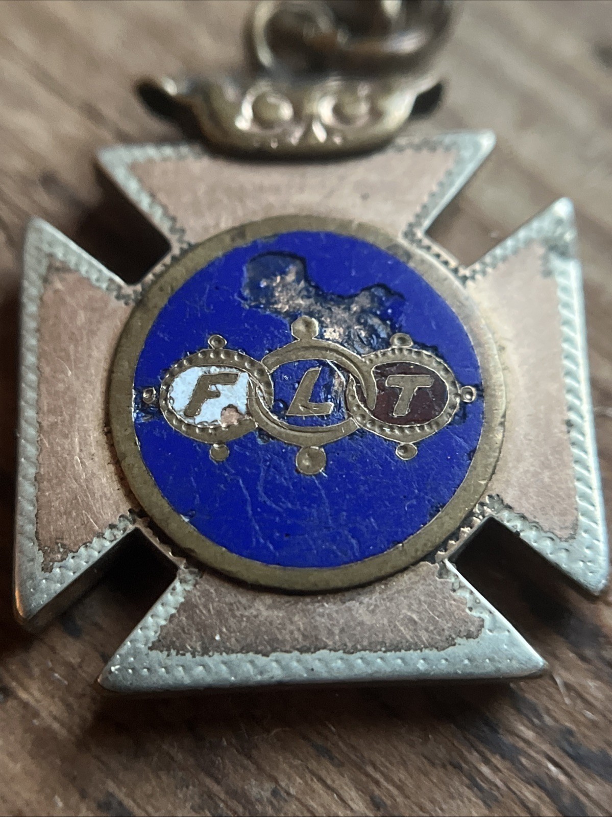 Antique IOOF Odd Fellows Watch Fob Chain 2 Sides Enamel FLT Maltese Cross c 1900