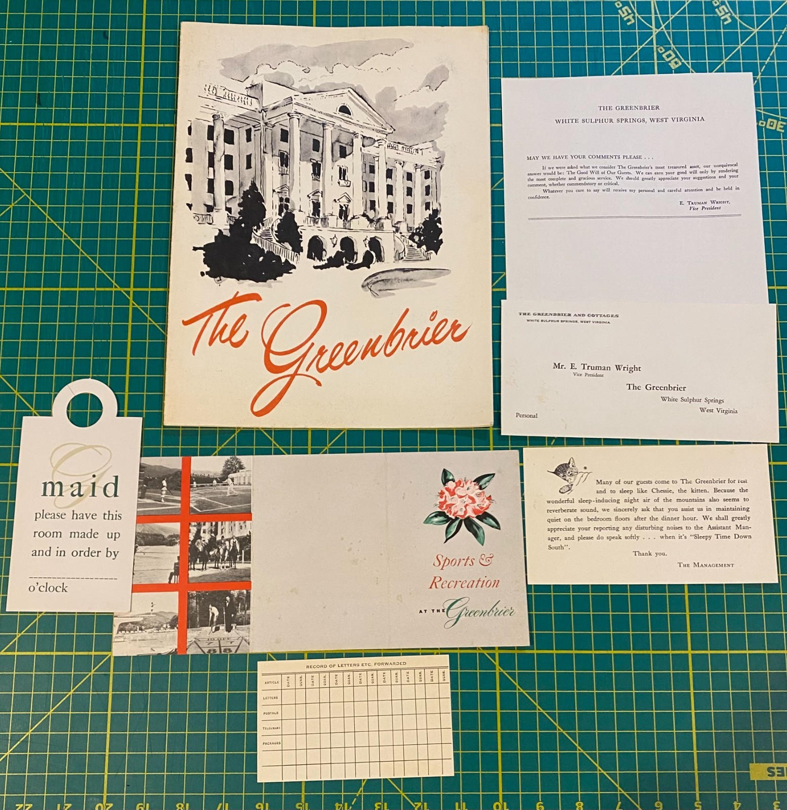 Vintage The Greenbrier Hotel Resort Ephemera Lot Menu Door Hanger Brochure WV Vintage The Greenbrier Hotel Resort Ephemera Lot Menu Door Hanger Brochure WV