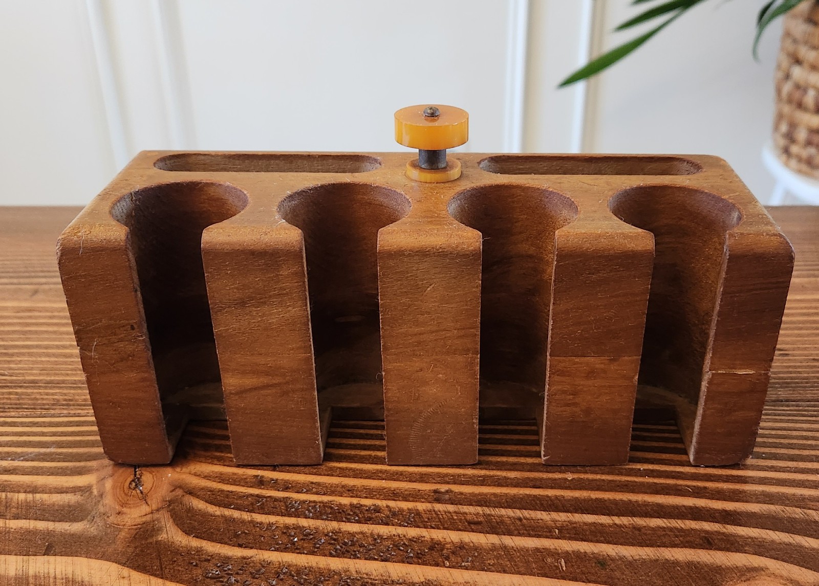Vintage Wooden Poker Chip Caddy With Bakelite Knob Handle, Chips Included