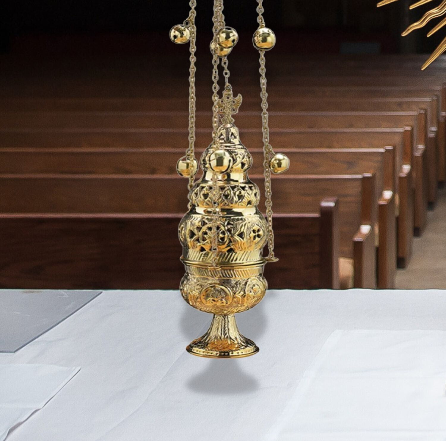Ornate Brass Hanging 12 Bell Censer Incense Burner For Church or Sanctuary Ornate Brass Hanging 12 Bell Censer Incense Burner For Church or Sanctuary