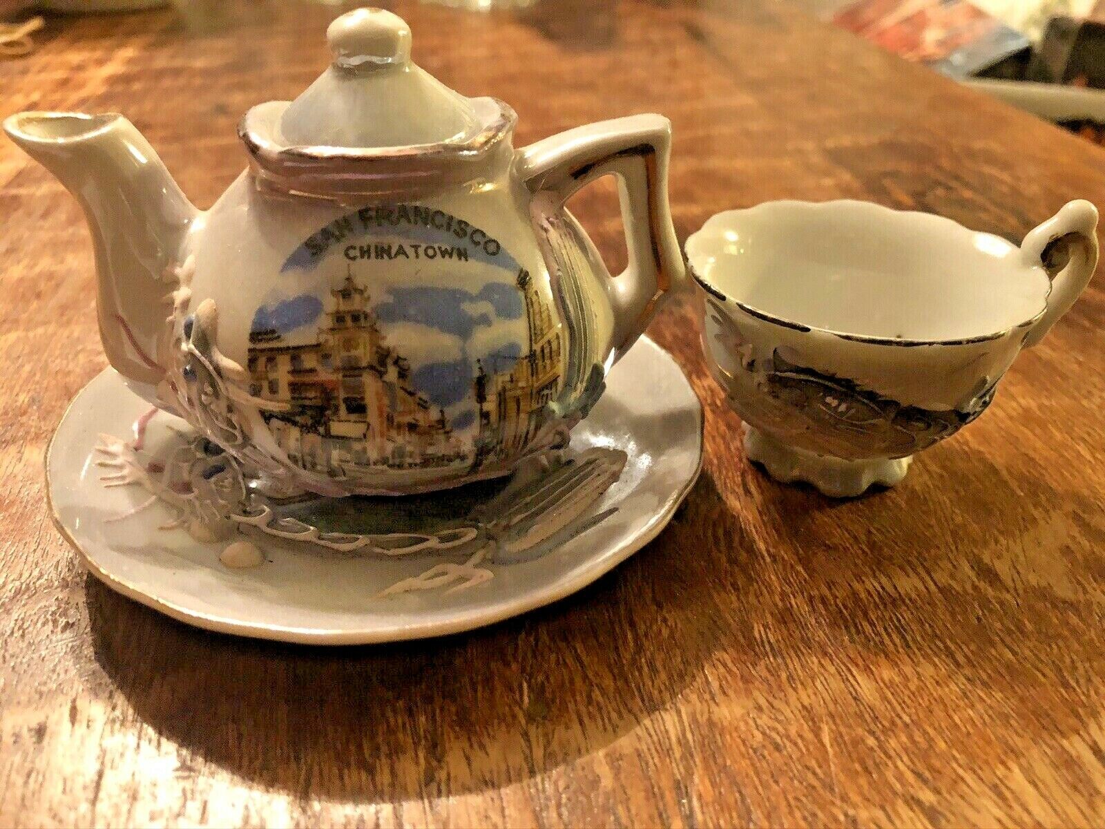 Vintage Small Miniature Mid Century China Town San Francisco Tea Pot Set Rare