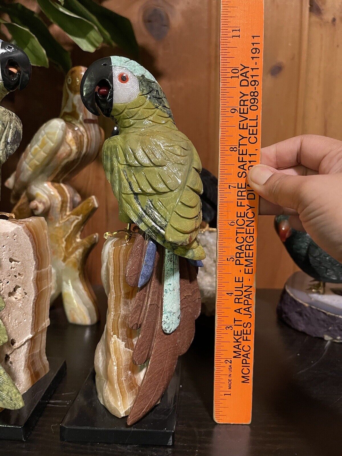 10.5 Inch Handmade Gemstone Macaw Carving