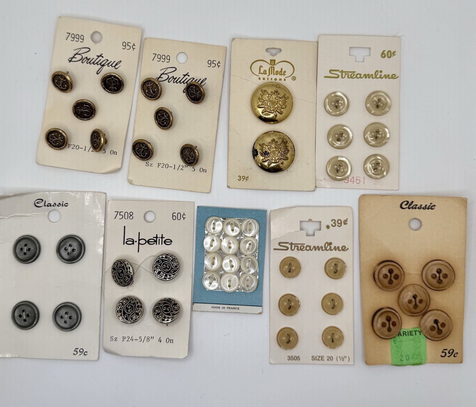Lot 9 Vintage Button Cards 49 Buttons Nautical Anchor Blazer Crest La Petite