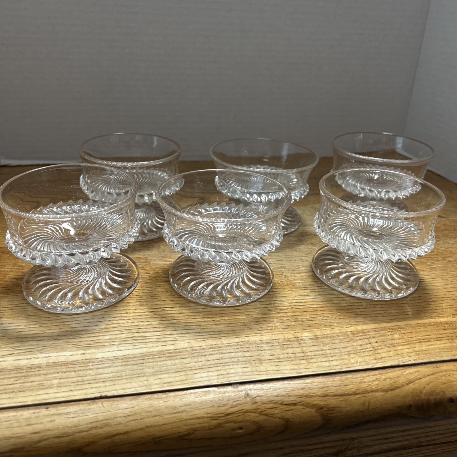 6 Vintage EAPG Footed Dessert Or Berry Bowls With Wavy Lines 