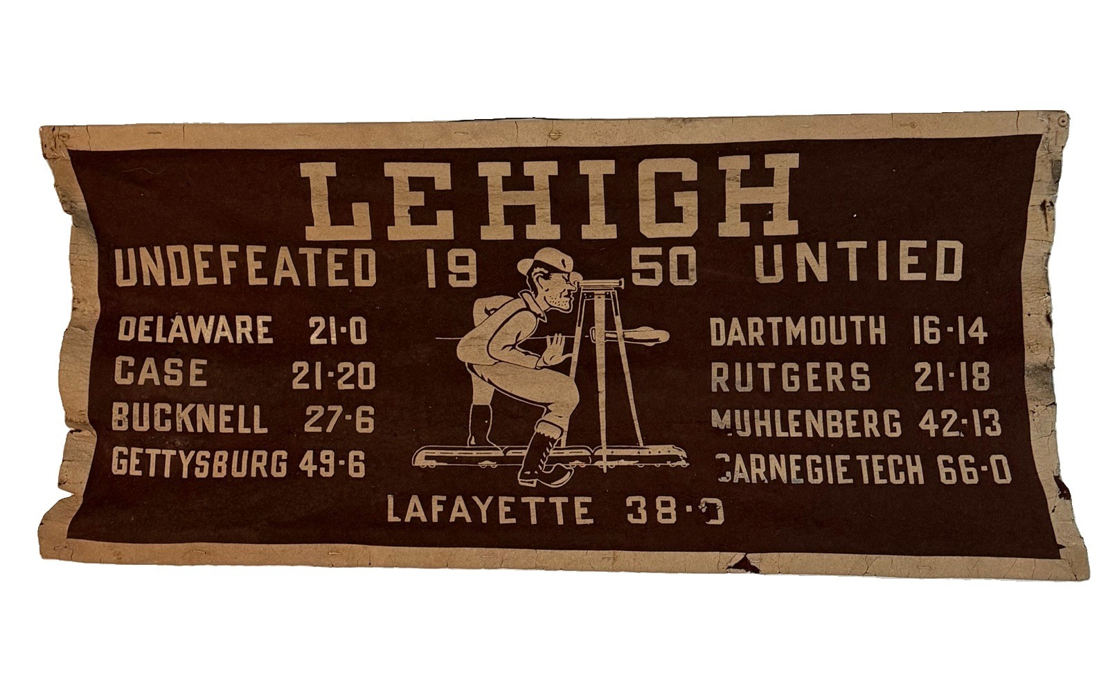 RARE 1950 Lehigh University Football Banner Undefeated Untied Wool Vintage HTF