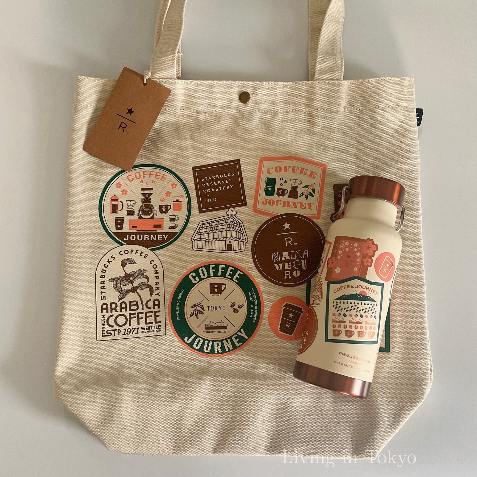 Starbucks Reserve Roastery Tokyo Traveler\'s Company Bottle Tote Bag 2pc Set