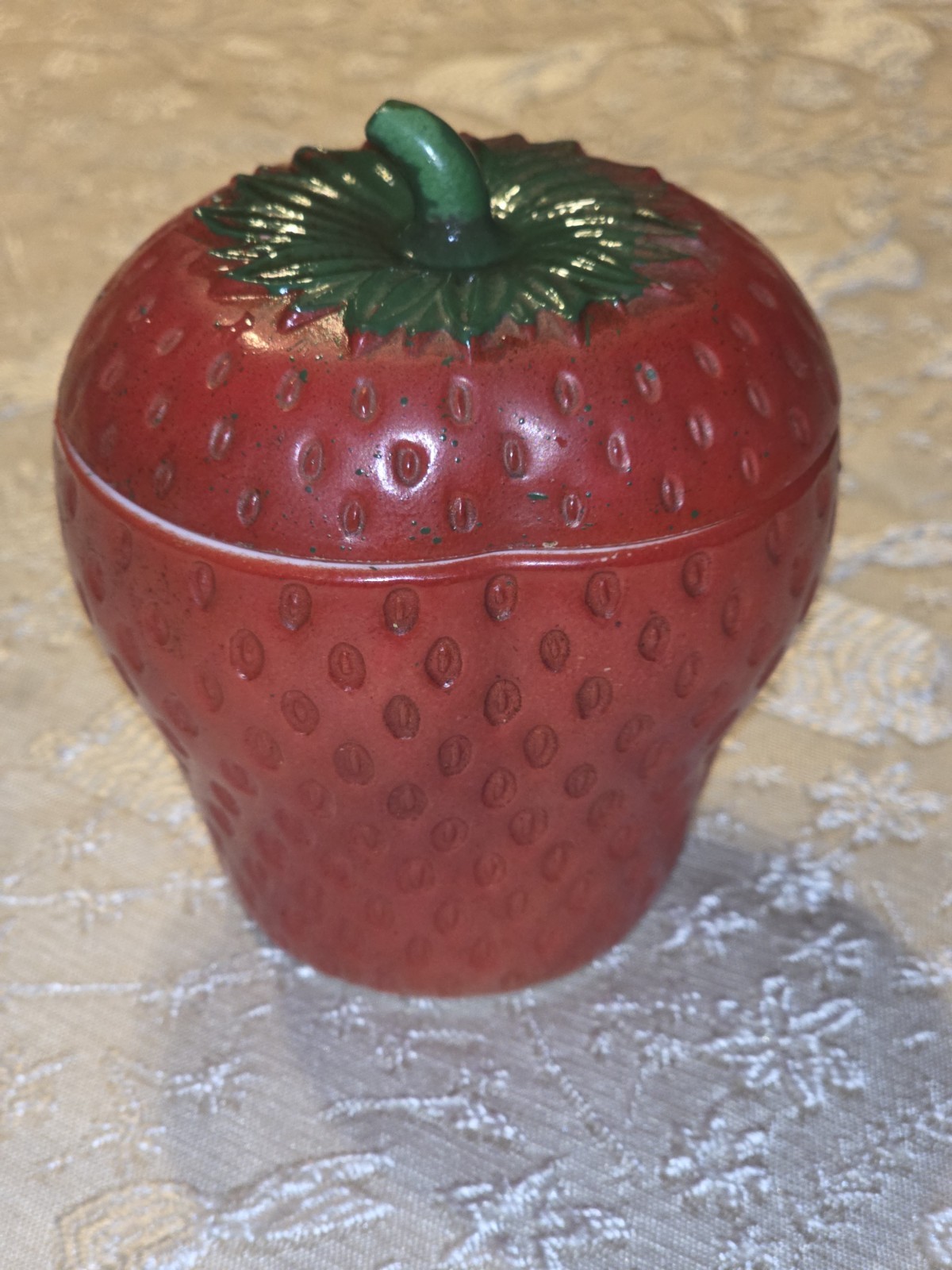 Vintage Strawberry Jam Jar Glass HAZEL ATLAS Painted Red & Green  1940-41