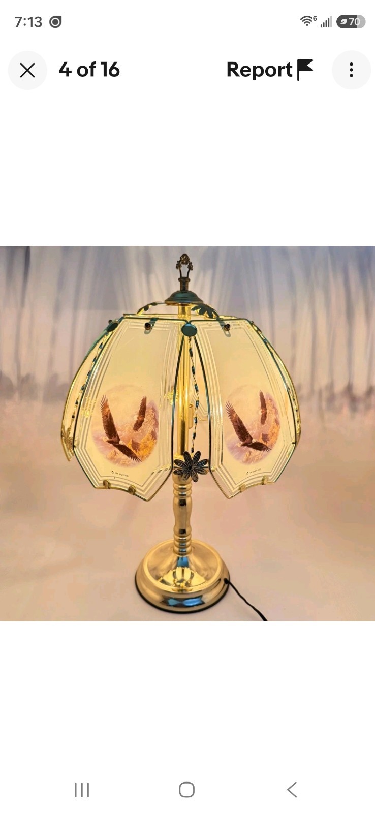 Vintage OK Lighting Glass Panels American Eagle One Touch Table Lamp