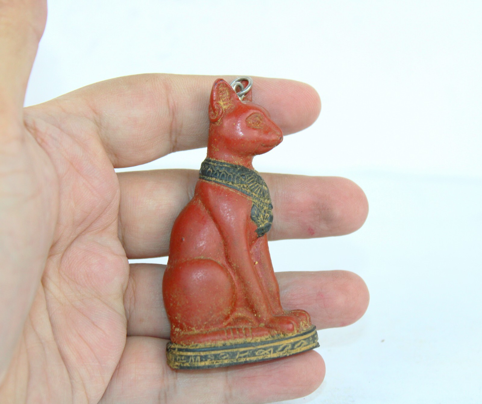 Rare Egyptian Antique Basalt Stone Pendant Amulet of Bastet Cat Egyptology BC