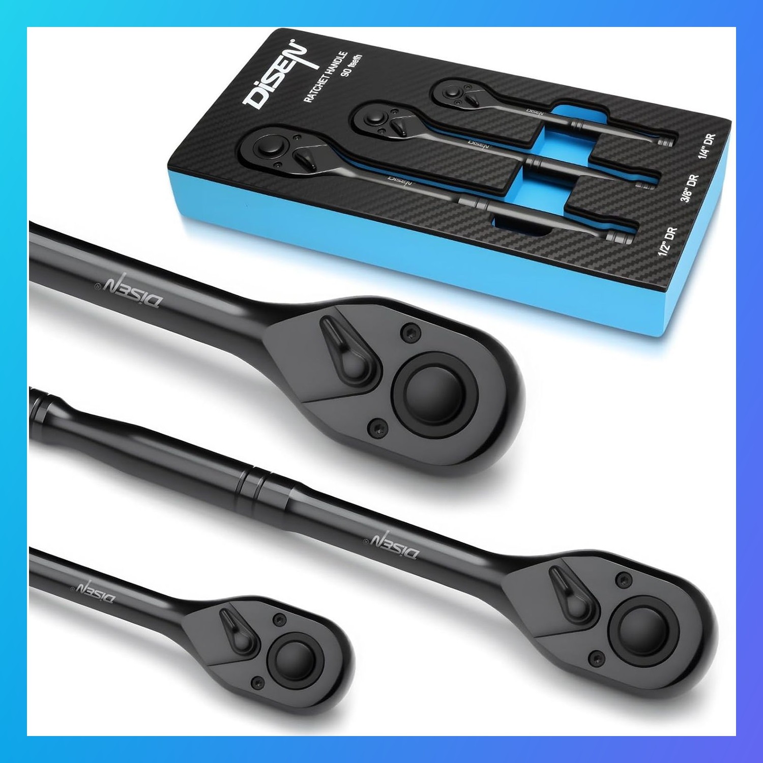 Drive Ratchet Wrench Set Steel 90-Tooth Quick-Release Reversible 3-Piece Drive Ratchet Wrench Set Steel 90-Tooth Quick-Release Reversible 3-Piece