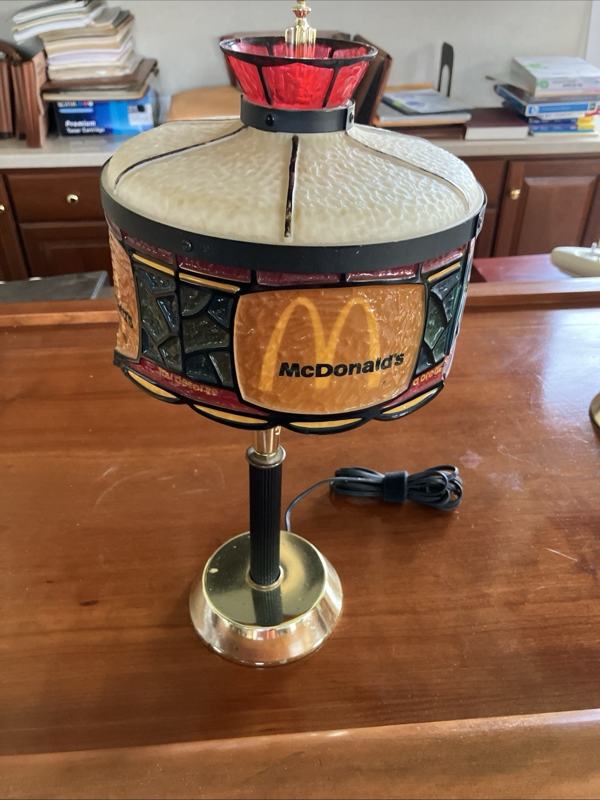 McDonald’s Stained Glass-Style Table Lamp Golden Arches Advertising Plug-In