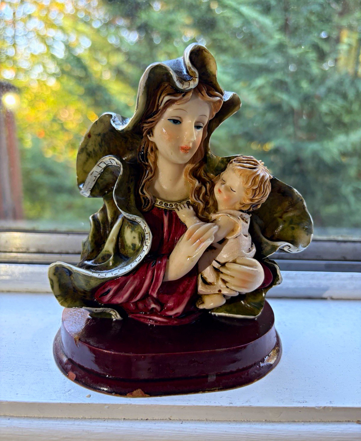 Virgin Mary Holding Baby Jesus Ceramic Figurine Christianity Statue