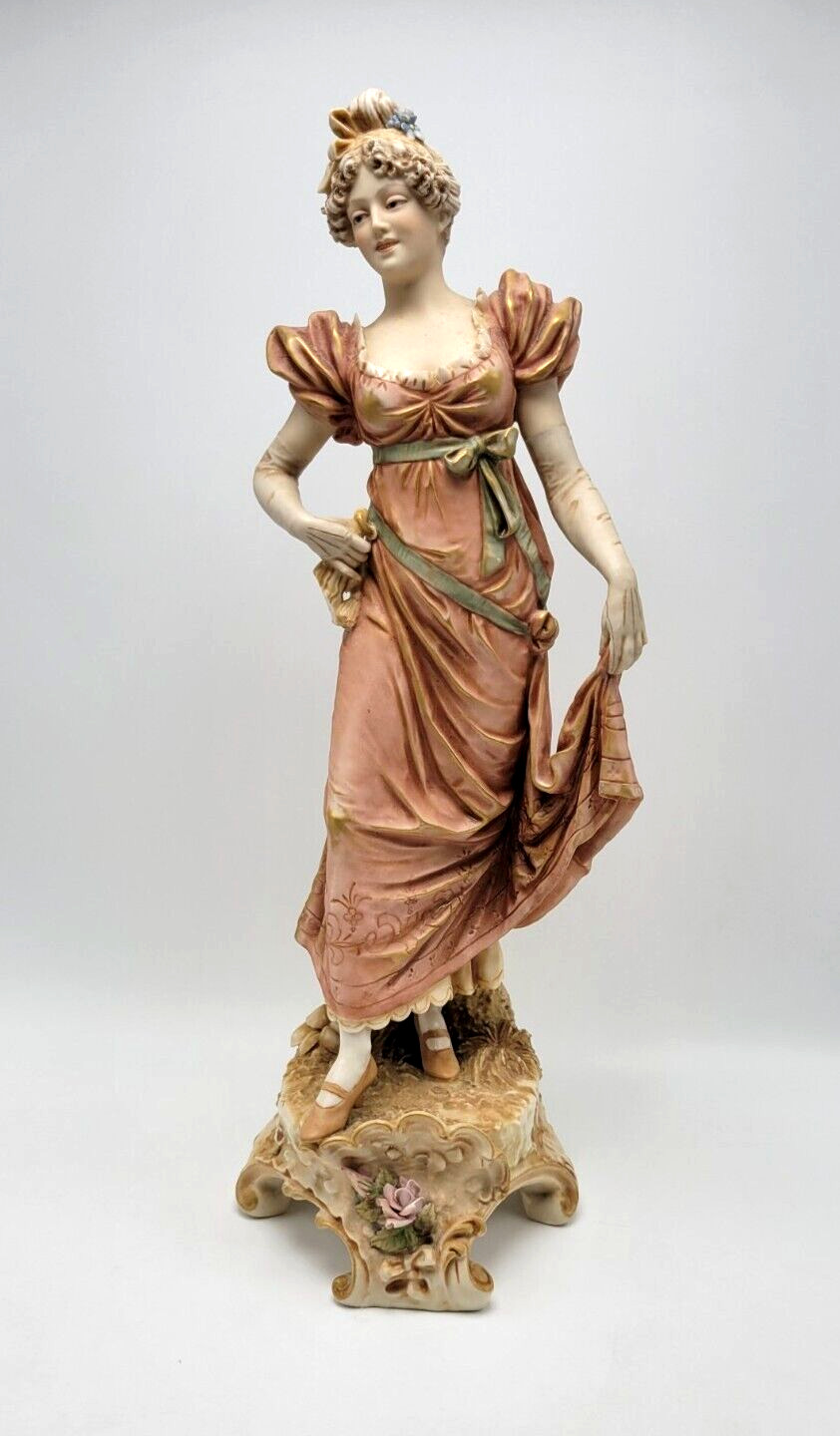 Antique Austrian Hand Painted Porcelain Bohemia Lady Figurine