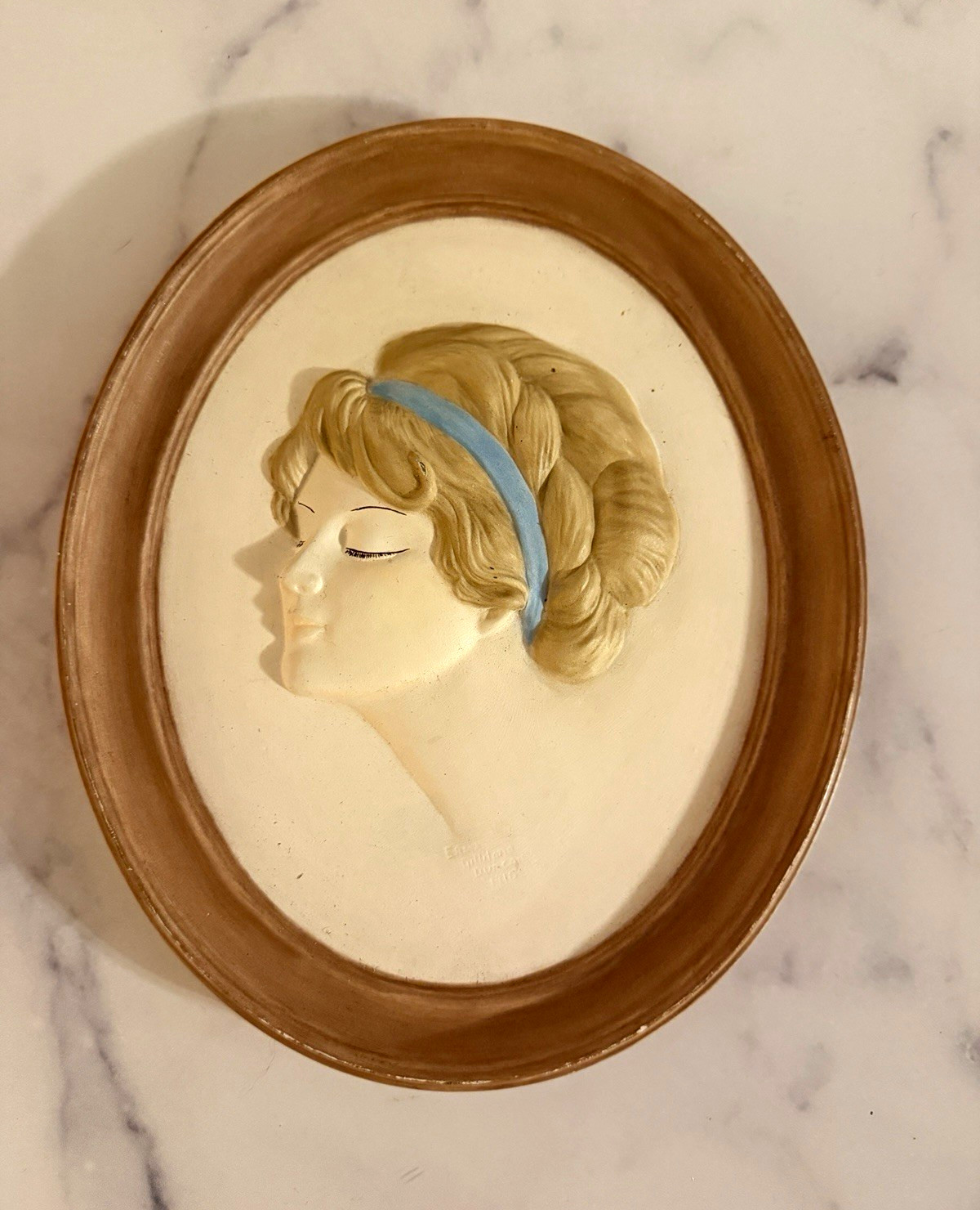 Vintage 1975 Duncan Ceramic Lady Portrait Cameo Wall Plaque Bas Relief 11”