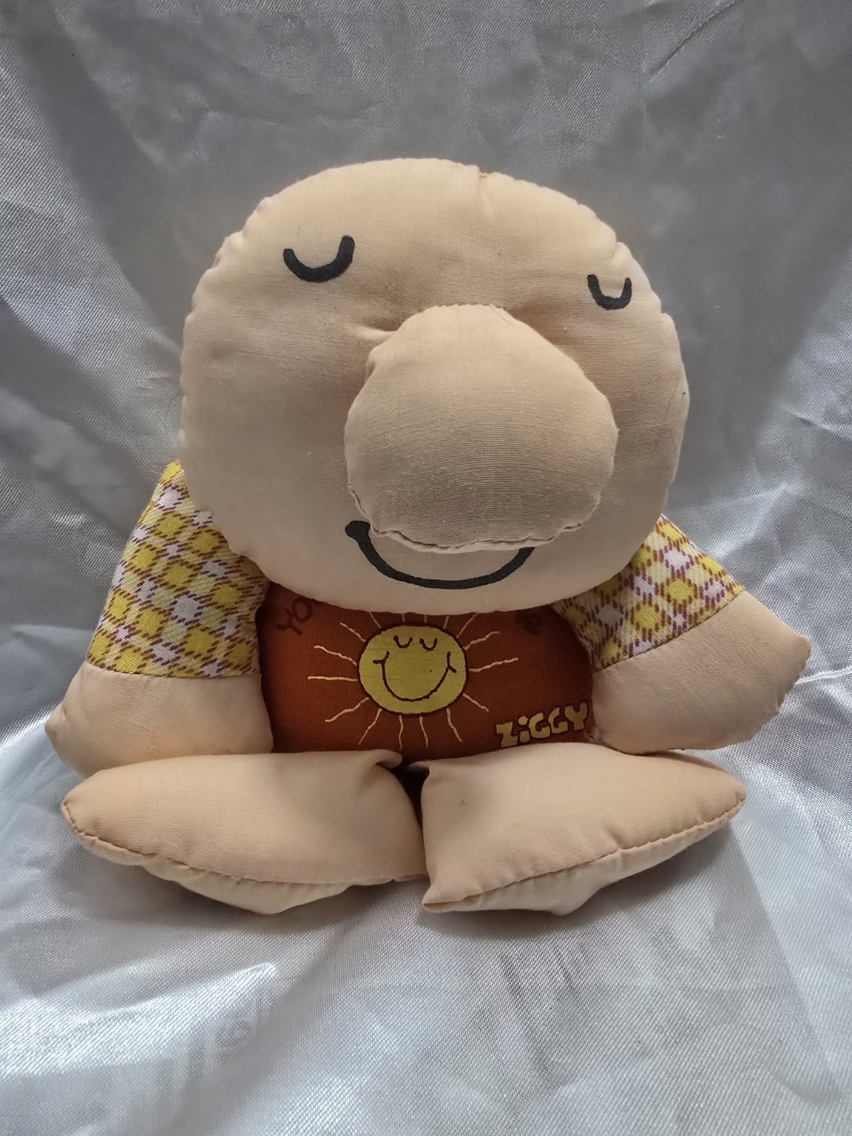 Vintage Knickerbocker Ziggy Plush Doll 1980s Retro Cartoon Kitsch Taiwan Plaid