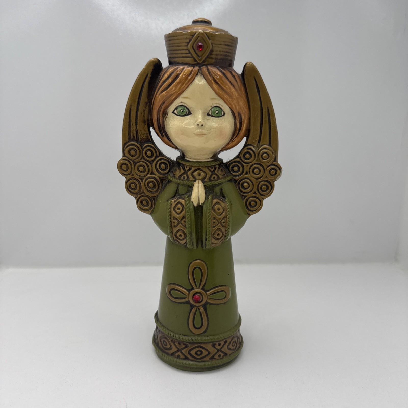 Vintage Ardco Green Angel Christmas papermache MCM Green Eyes Japan