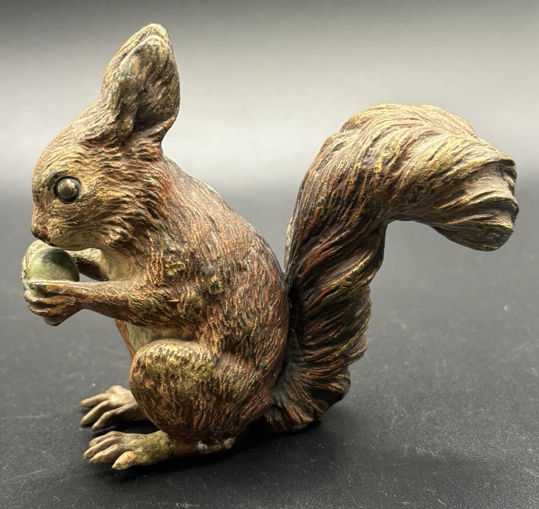 Antique Austrian Vienna Cold Painted Bronze Squirrel w Nut c1900 #818 13.5 Oz