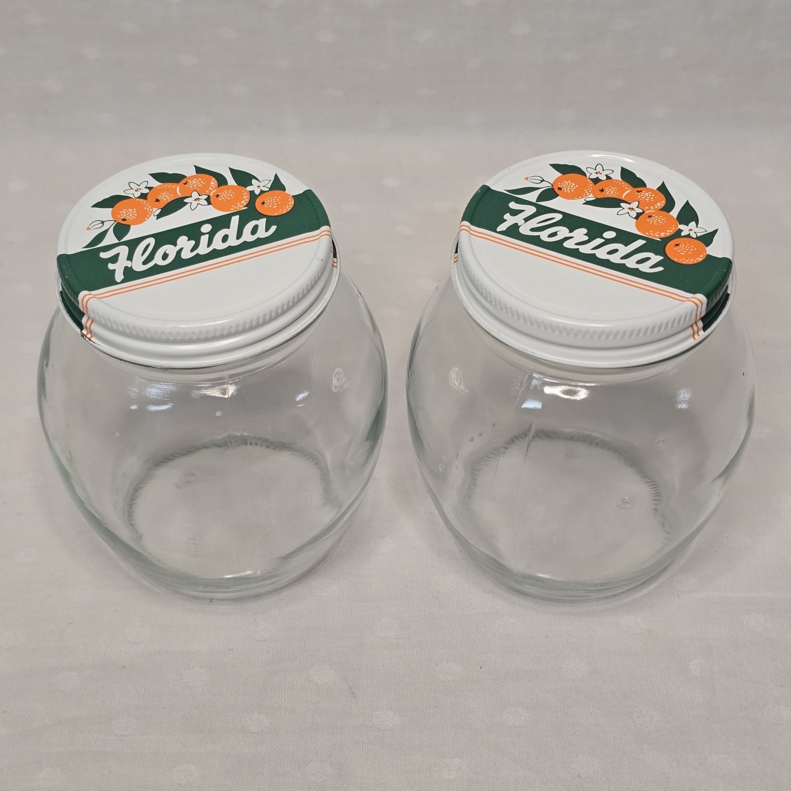 Vintage Florida Marmalade Glass Jars w/ Original Citrus Lids Set of 2 Retro
