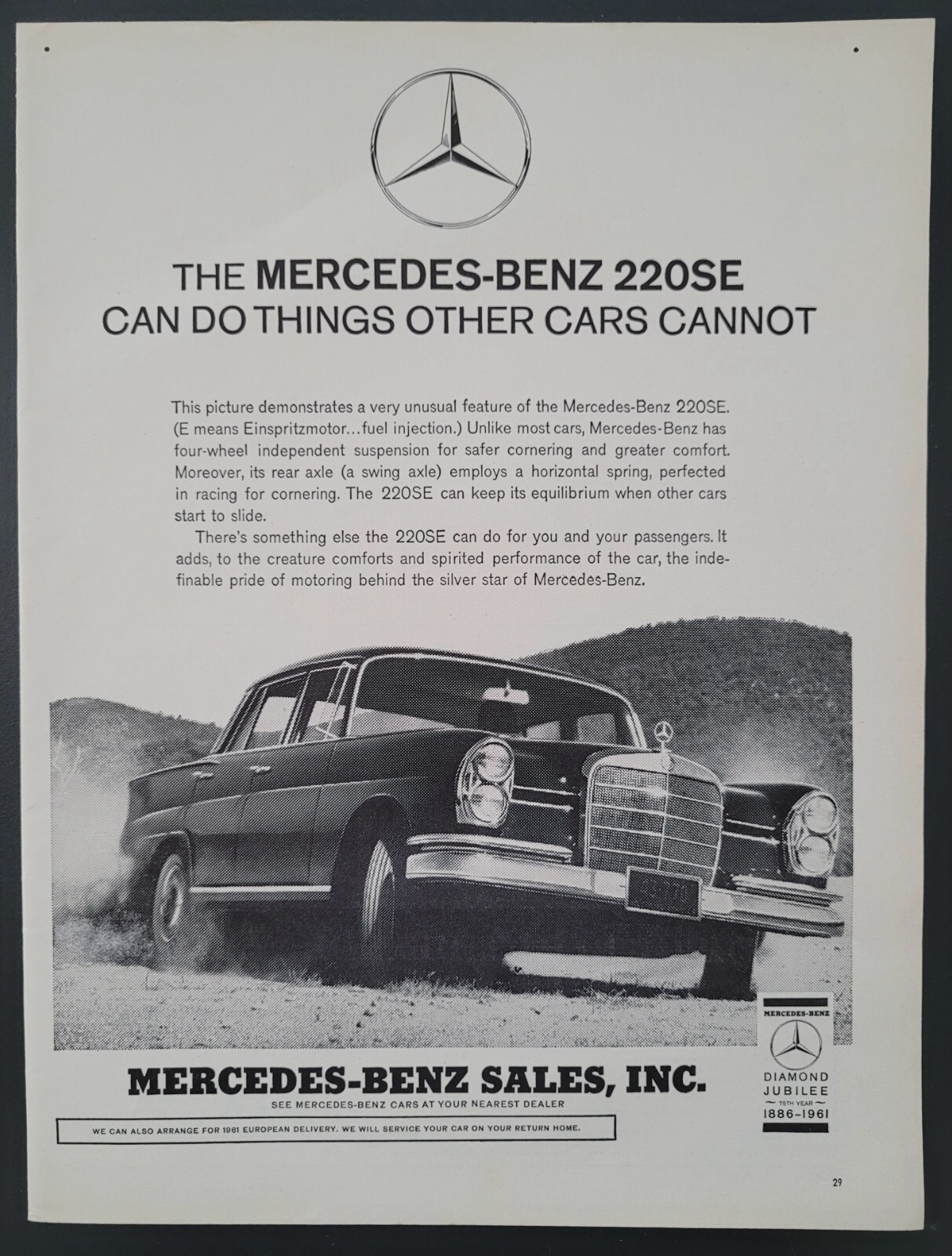 1961 PRINT AD Mercedes-Benz 220SE can do things other cars cannot 1961 PRINT AD Mercedes-Benz 220SE can do things other cars cannot