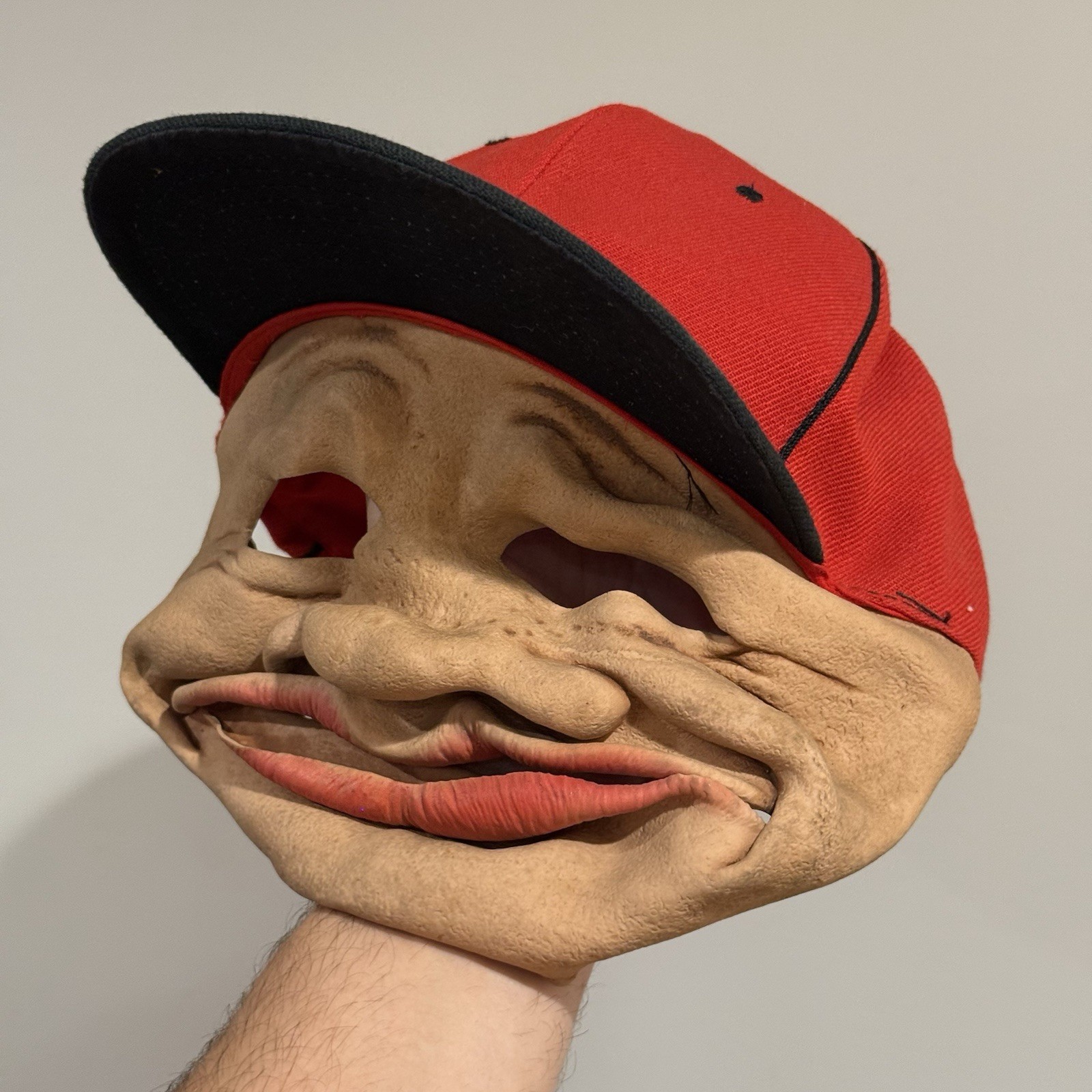 Vintage 1992 BSS Be Something Studio Old Man Halloween Mask Red Snapback Hat