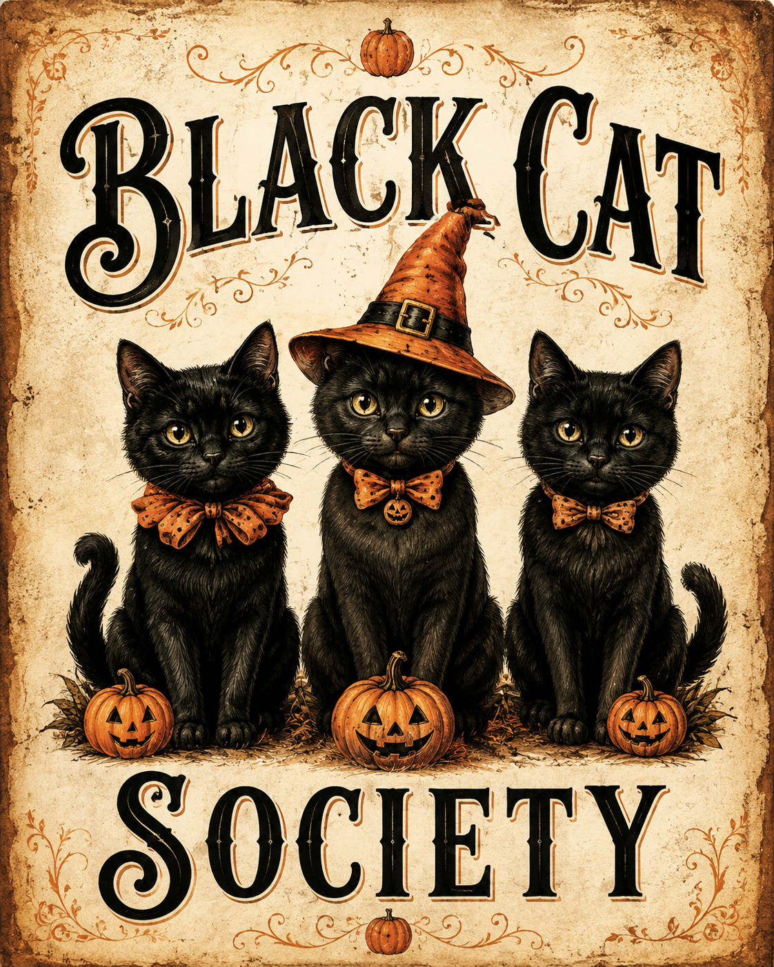 Halloween Black Cat Society | Vintage Holiday Wall Decor 8x10 24x30