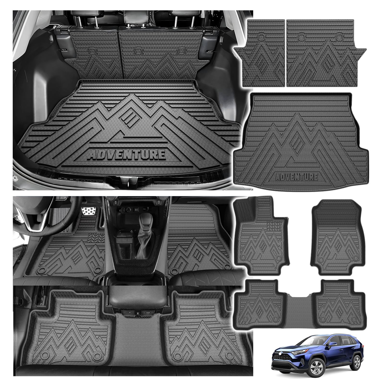 Powerty Floor Mats for Toyota RAV4 2019-2025, All Weather 3D TPE Anti-Slip Tr...