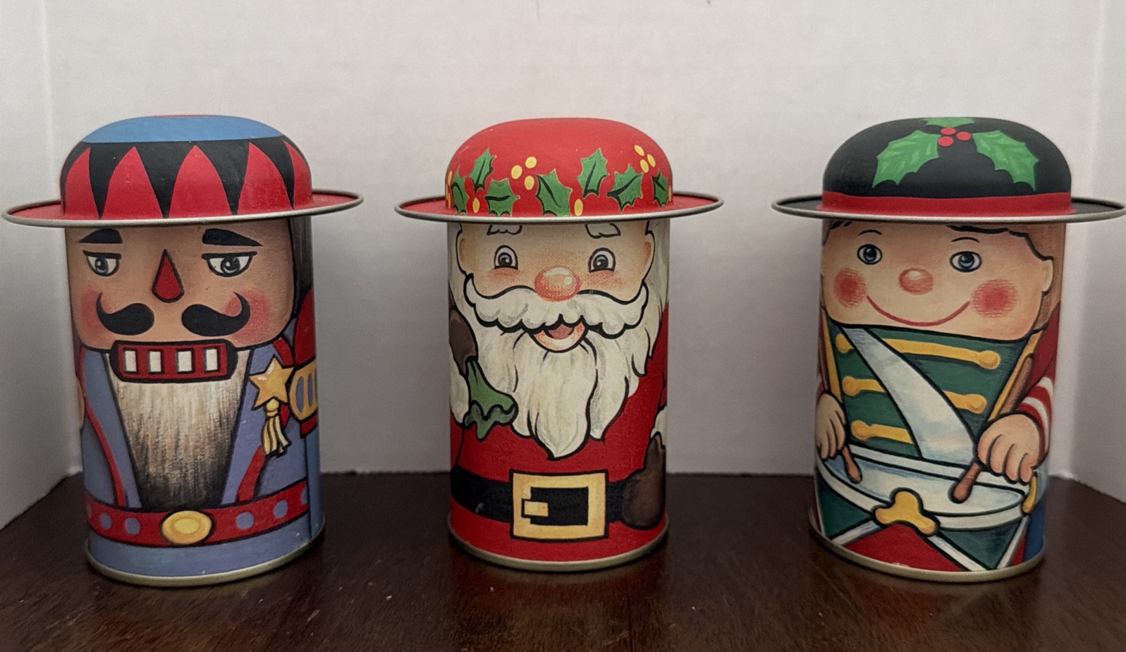 Vintage 1980s Decorative Christmas Tins Taiwan Santa, Nutcracker, & Toy Soldier Vintage 1980s Decorative Christmas Tins Taiwan Santa, Nutcracker, & Toy Soldier