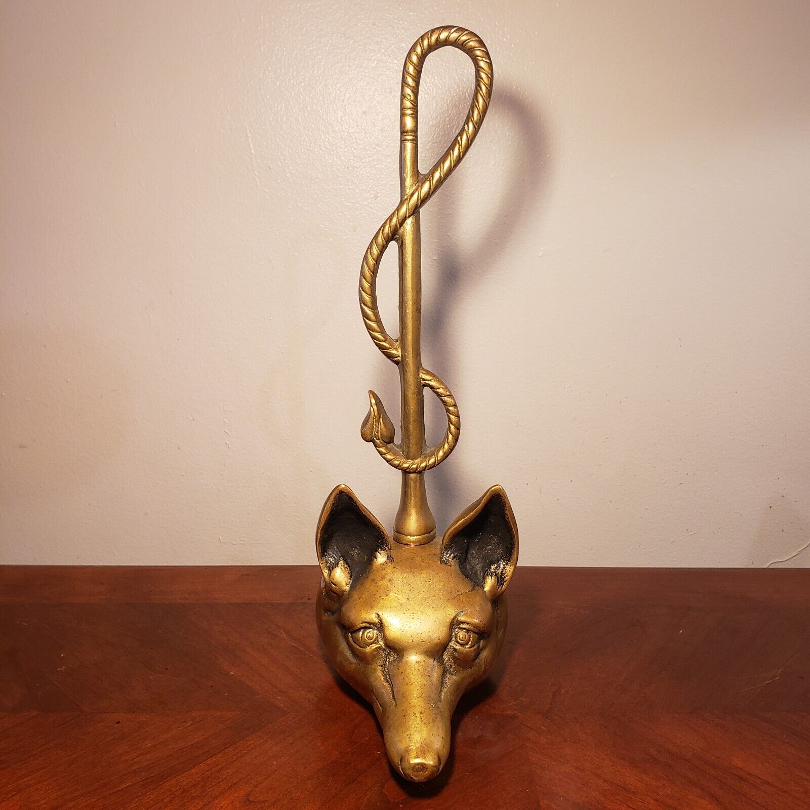 Antique Heavy Brass Fox Head & Riding Crop Door Stop 15 1/4 Inch Tall 6 Lb 6 Oz