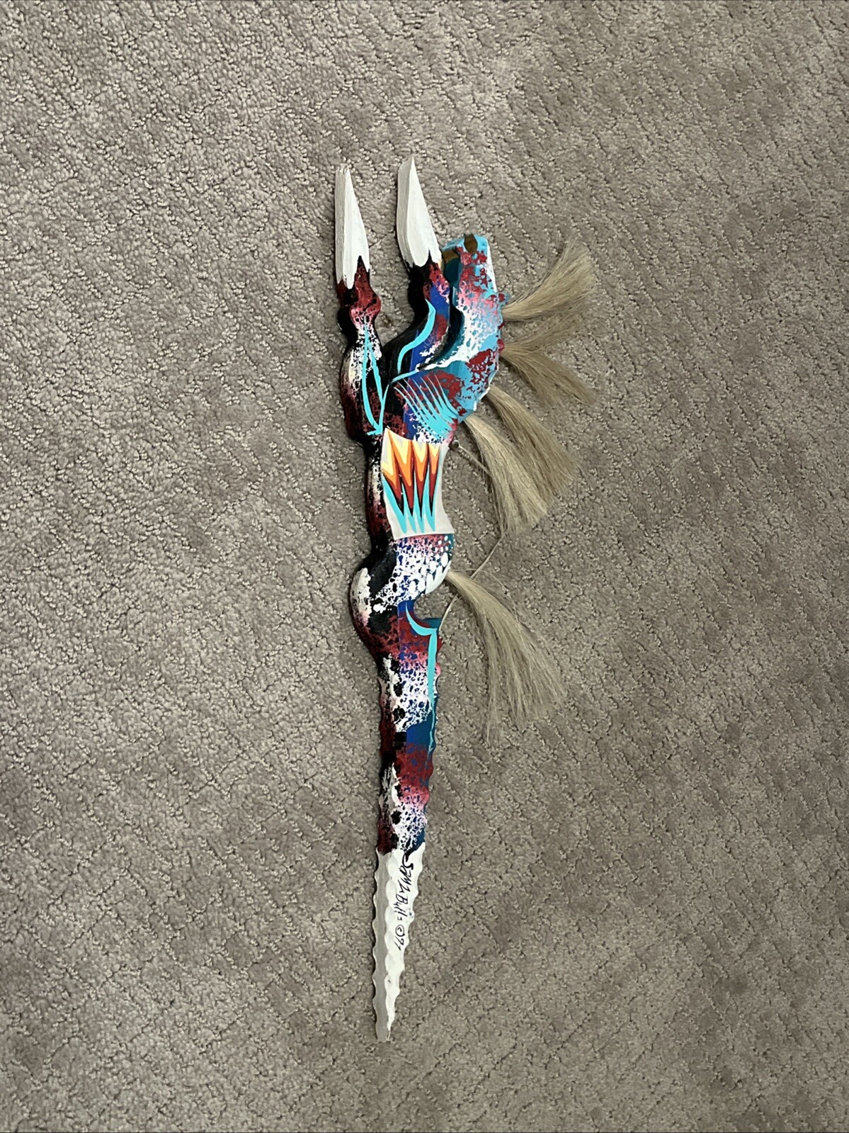 Sam 2 Bulls Horse Hand Painted Wood Art.