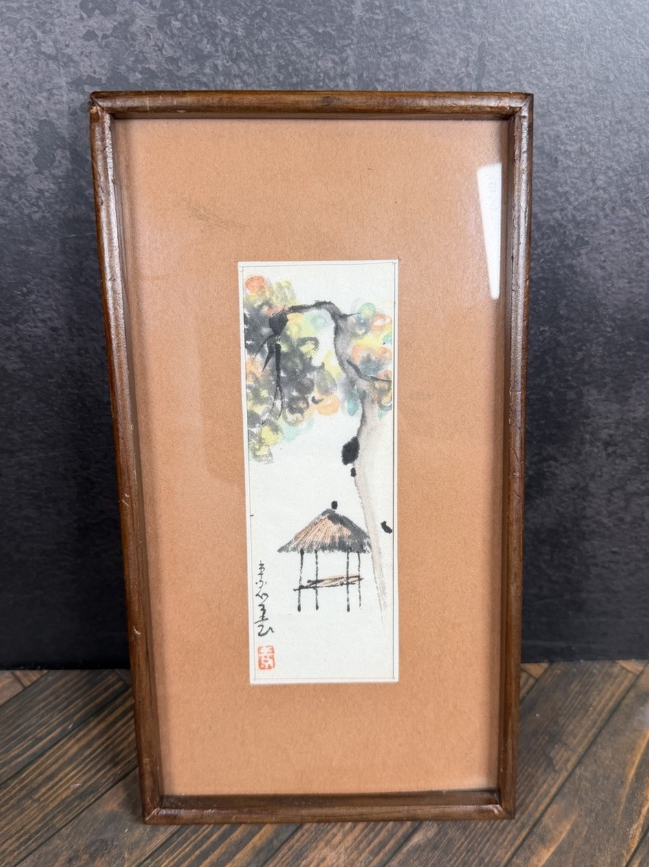 Vintage Chinese Style Ink Wash Landscape Framed Asian Art Miniature Signed Seal