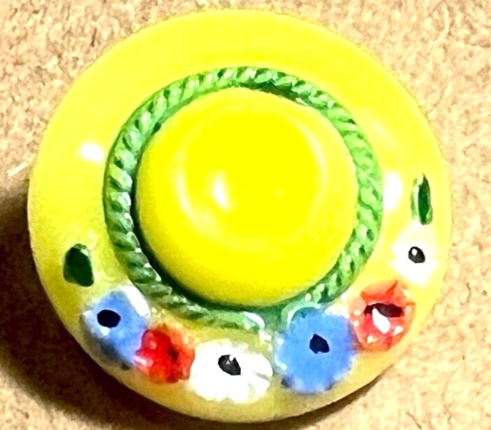 Outstanding Yellow Glass Realistic Button HAT Button HP Brim w Flowers Band 1/2”