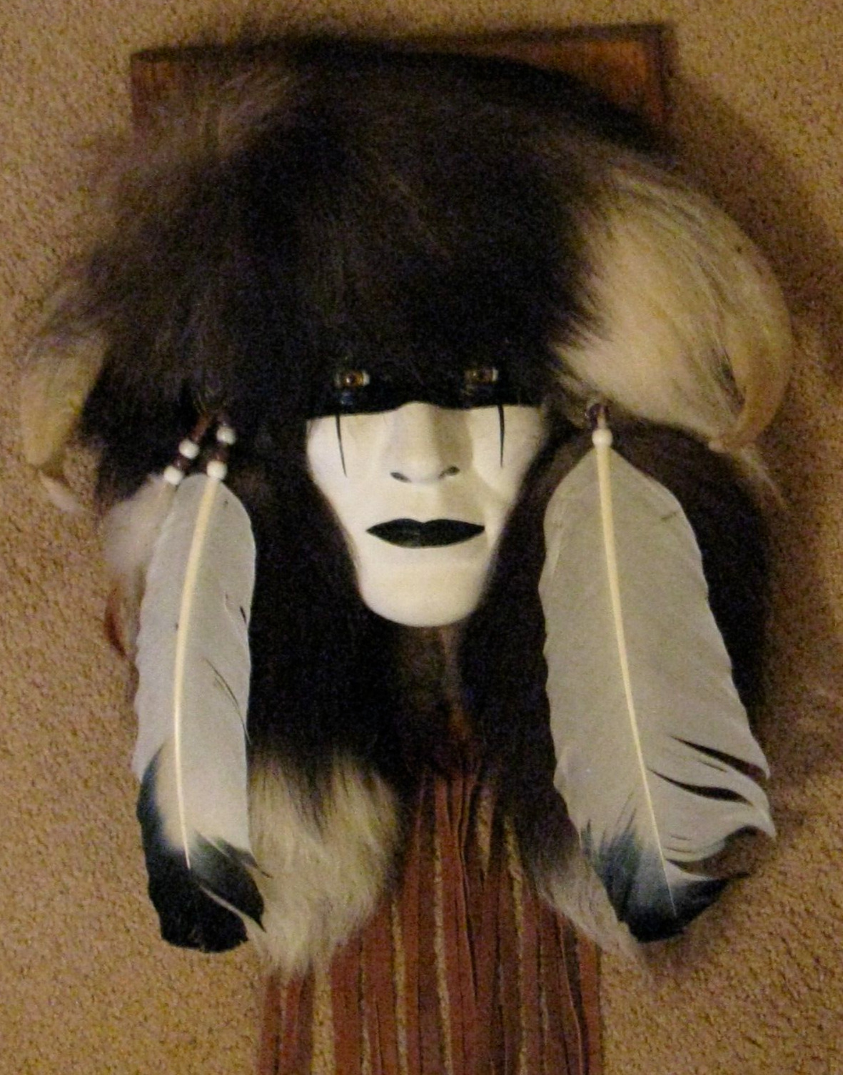 Native American Navajo Spirit Ceramic Mask Horns Glass Eyes Wall Hanging Vintage