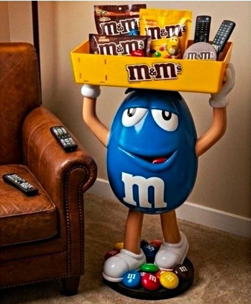 RARE 4ft M&M\'s Blue Character Advertising Display Stand w/ Yellow Tray