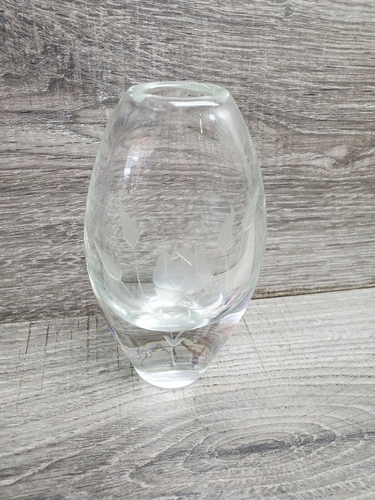 Vtg Etched Glass Floral Clear Glass Crystal Bud Vase Small