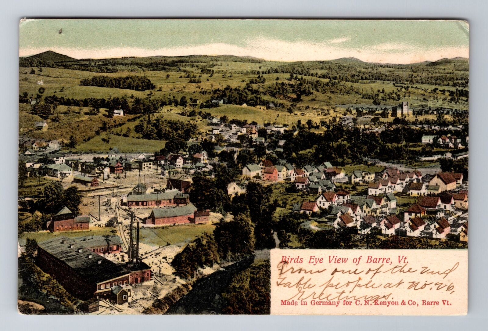 Barre VT-Vermont, Aerial Of Town Area, Antique, Vintage c1905 Souvenir Postcard