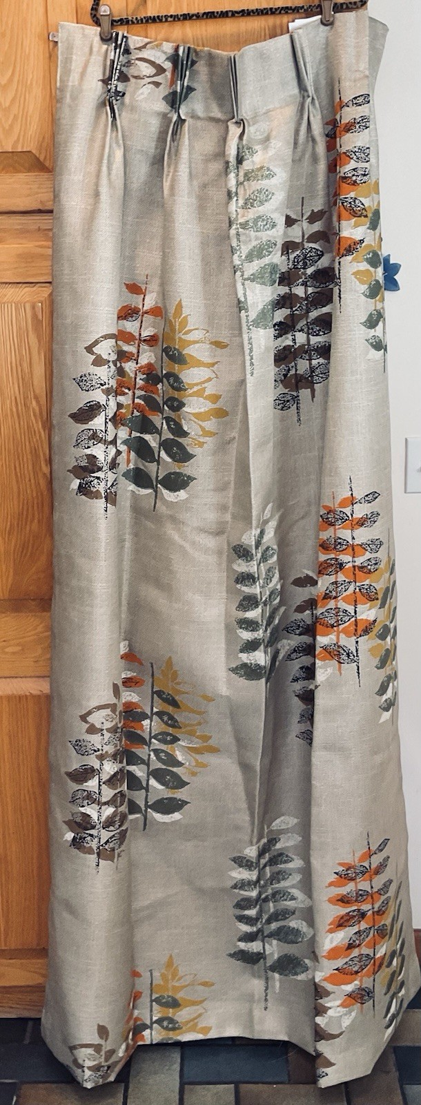 Vintage MCM 4 Panel Custom Pleated Curtains Orange Olive Botanical 72 X42”