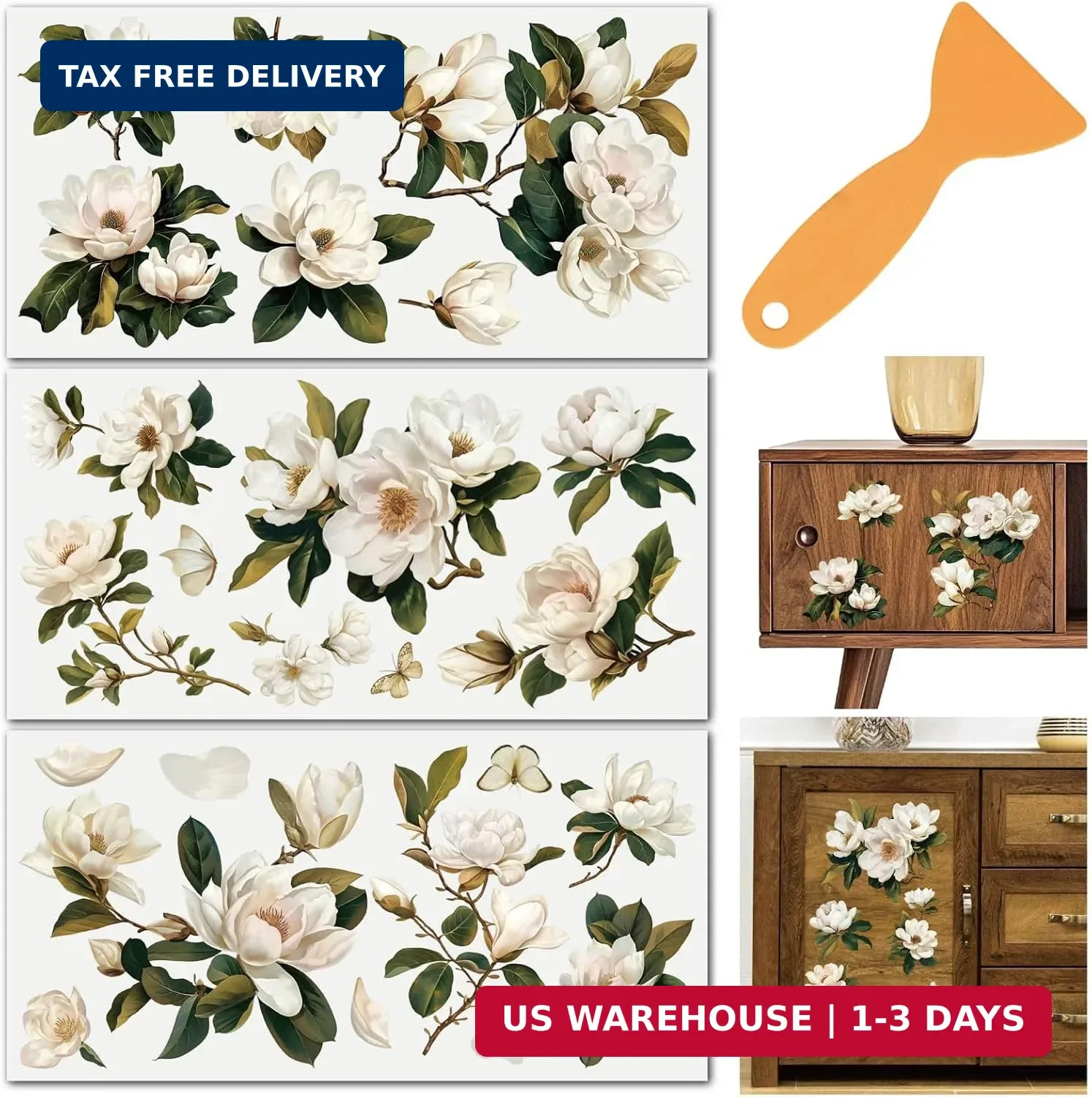 3 Sheets 3 Styles Floral Rub on Transfers for Furniture Craft Decor 6