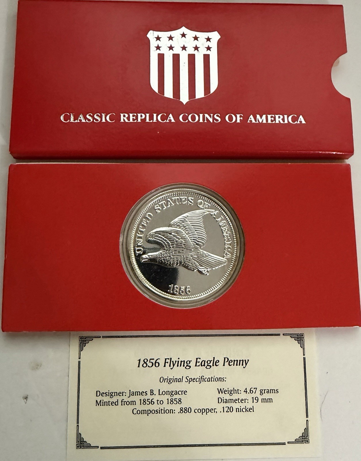 Classic Replica Coins Of America 1856 Flying Eagle Penny Silver Plated