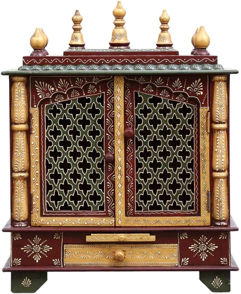 New Indian Wooden Temple Puja Mandir Pooja Stand for Home and Office Wall Mandir