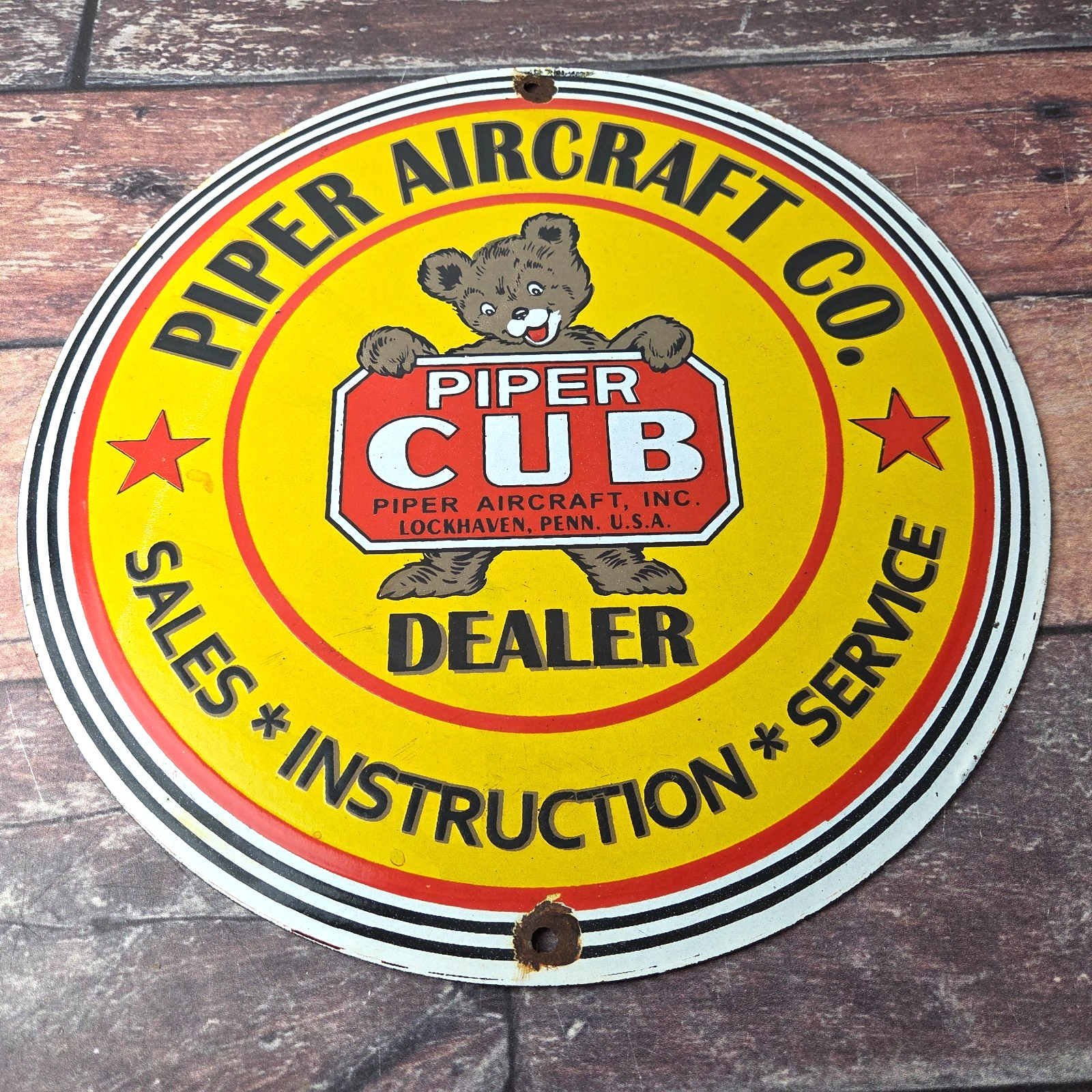 Vintage Piper Cub Sign - Aircraft Sales & Service Hangar Airport Advertisement