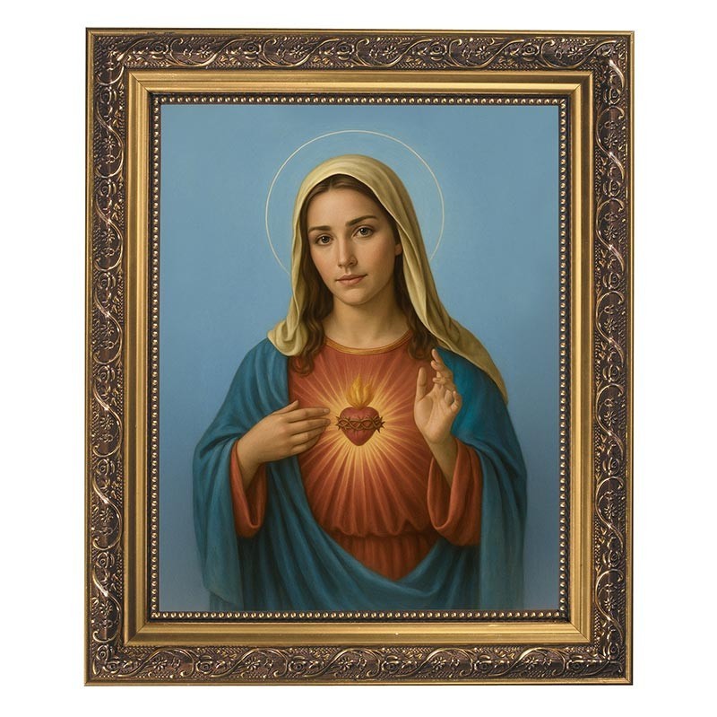Immaculate Heart Framed Print, Under Glass W/ Gold Finish Frame, 12.5